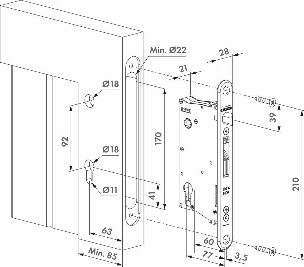 LOCINOX EIGHTYLOCK INSTEEKSLOT VOOR HOUT PROFIELEN