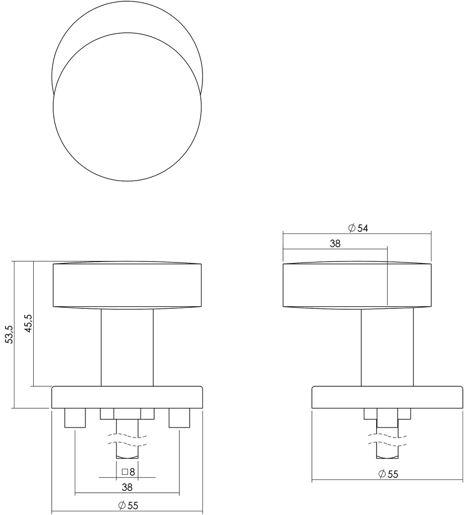 INTERSTEEL SCHIJFDEURKNOP MET WISSELSTIFT