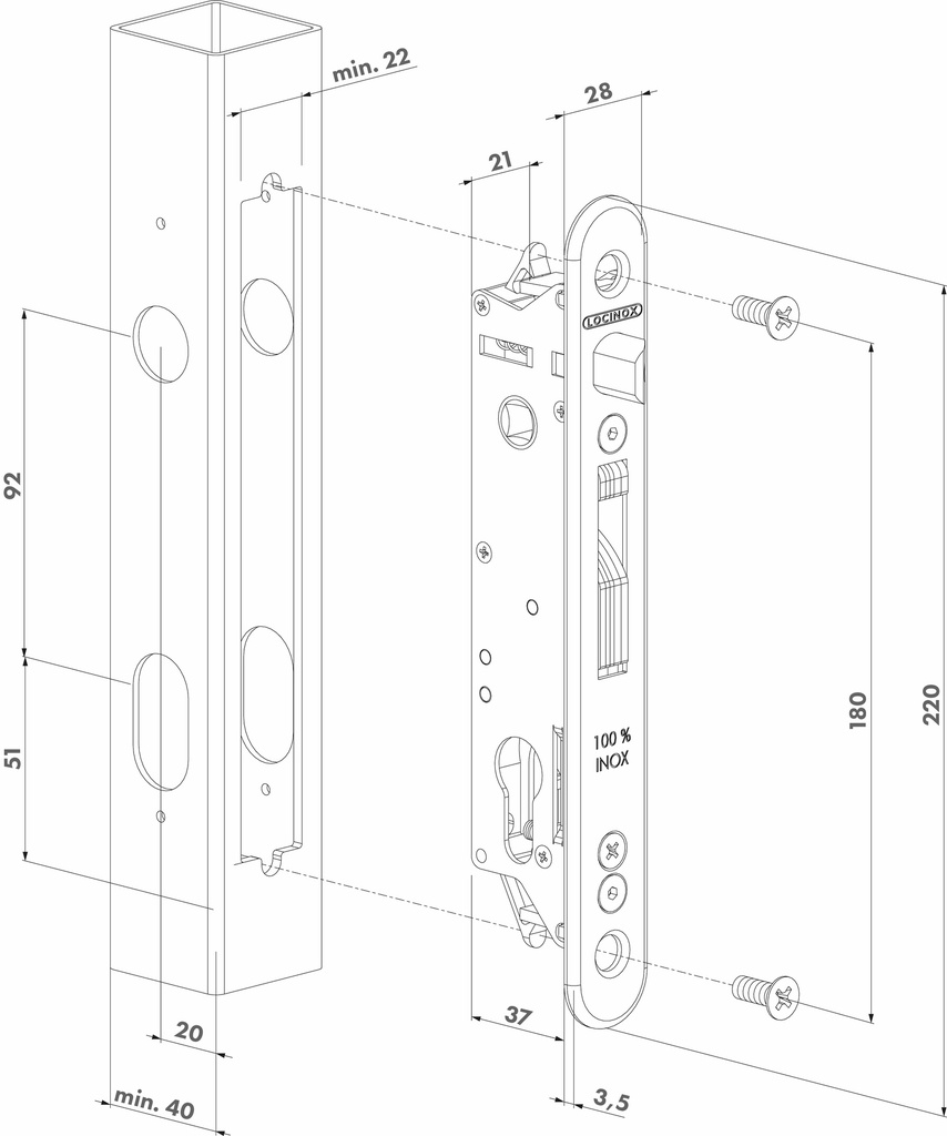 LOCINOX INSTEEKSLOT VOOR METAAL PROFIELEN