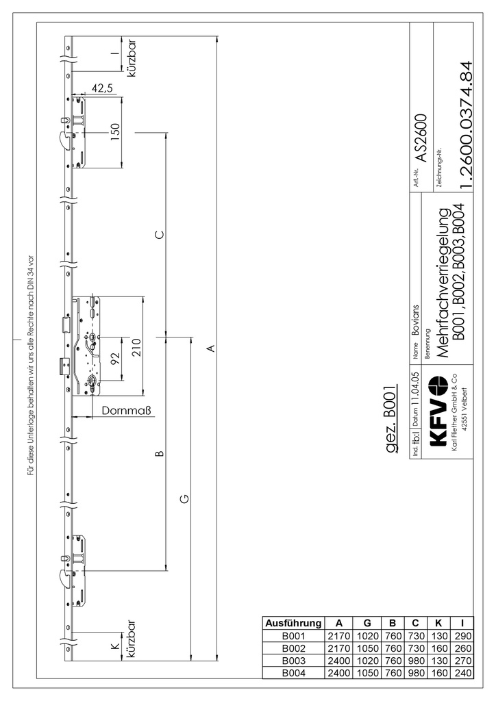 KFV REEKS AS/BS 2600 MEERPUNTSLOT MET HAAK-PIN COMBINATIE