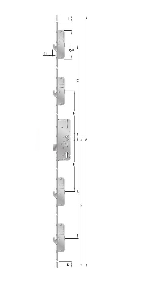 KFV REEKS BS 2504OF MEERPUNTSLOT MET 4 HAKEN VOOR SCHUIFRAAM